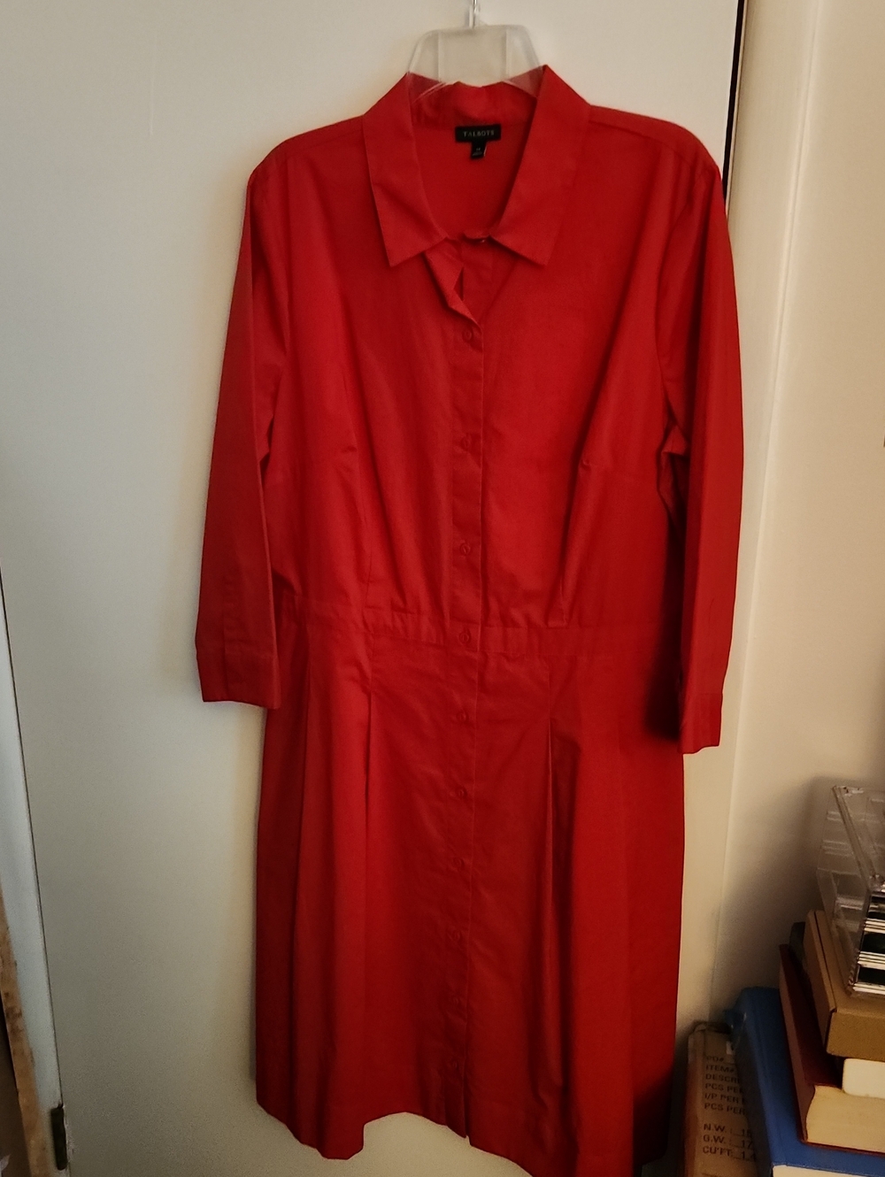 Talbots Vibrant Red Collared Shirt Dress Size 14